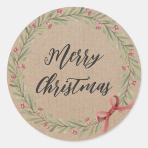 Personalized Christmas Wreath Merry Christmas Classic Round Sticker