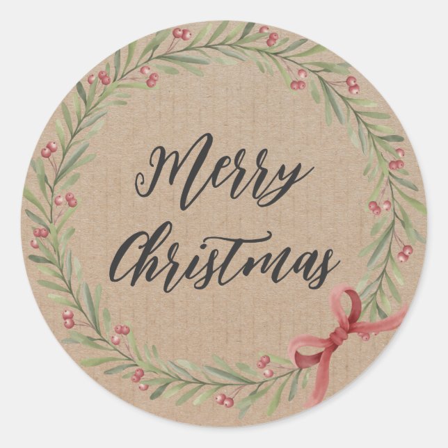 Personalized Christmas Wreath Merry Christmas  Classic Round Sticker (Front)