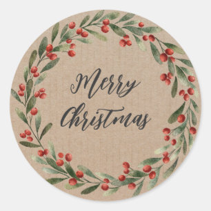 Personalized Christmas Wreath Merry Christmas  Classic Round Sticker