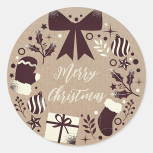 Personalized Christmas Wreath Merry Christmas Classic Round Sticker