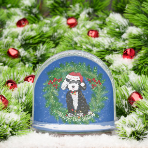 Personalized Christmas Wreath Naughty Bernedoodle Snowglobe