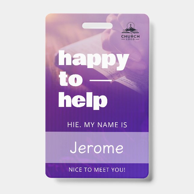 Personalized Church Volunteer Here to Help Name ID Badge (Front)