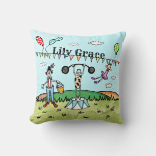 Personalized Circus Acrobat, Clown and Strongman Cushion