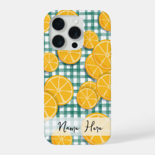 Personalized Citrus fruit on Green Gingham Phone  iPhone 15 Pro Case