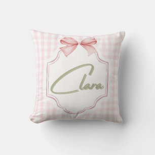 Personalized Clara Baby Girl Nursery Bow&Gingham Cushion
