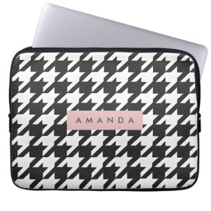 Personalized Classic Black and White Houndstooth  Laptop Sleeve