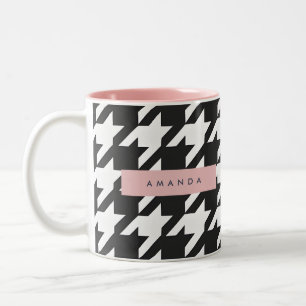 Personalized Classic Black and White Houndstooth Two-Tone Coffee Mug