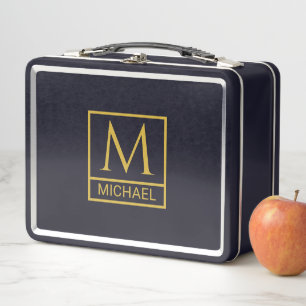 Personalized Classic Black with Initials & Name Metal Lunch Box