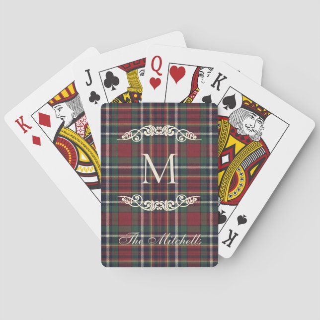 Personalized Classic Dark Blue Red Green Plaid Playing Cards (Back)
