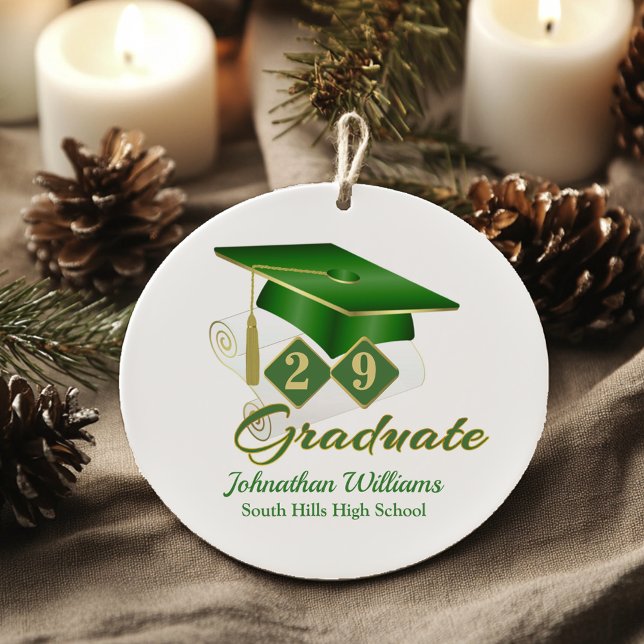 Personalized Classic Green and Gold Graduate Ceramic Ornament (Personalized Classic Green and Gold Graduate Ceramic Ornament)