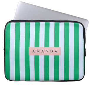 Personalized Classic Green and White Striped Laptop Sleeve