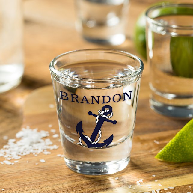 Personalized Classic Nautical Blue Anchor Shot Glass (Creator Uploaded)