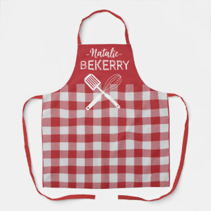 Personalized classic red tartan plaid Bekerry Apron