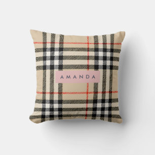 Personalized Classic Tan, Black & Red Plaid Cushion
