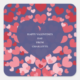 Personalized Classroom Valentine with Hearts  Square Sticker