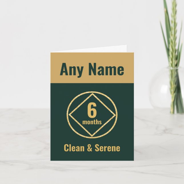 Personalized Clean and Sober green and gold NA  Card (Front)