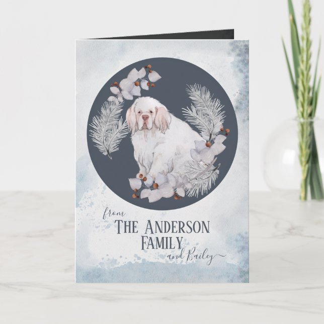 Personalized Clumber Spaniel Christmas  Holiday Card (Front)