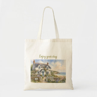 Personalized Coastal Cottage Watercolour Tote Bag