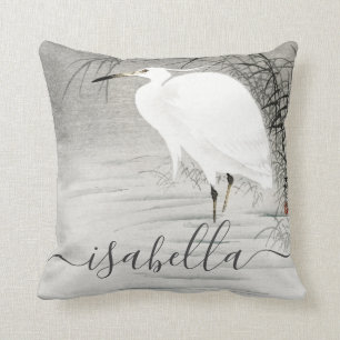 Personalized Coastal Egret Bird Cushion