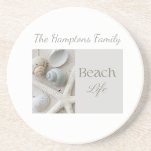 Personalized Coastal Seashell Gift for Beach House Coaster