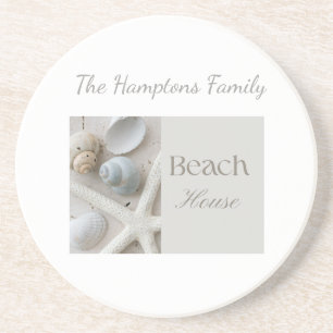 Personalized Coastal Seashell Gift for Beach House Coaster