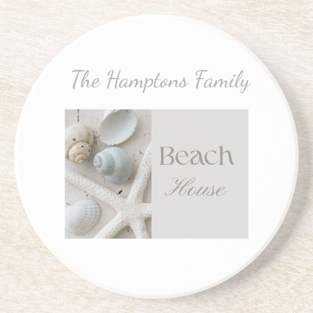 Personalized Coastal Seashell Gift for Beach House Coaster (Front)