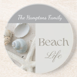 Personalized Coastal Seashell Gift for Beach House Coaster