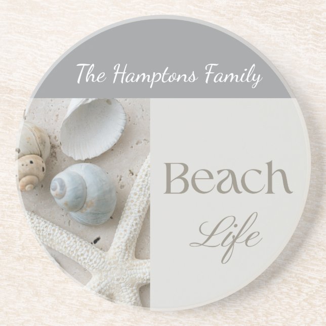 Personalized Coastal Seashell Gift for Beach House Coaster (Front)