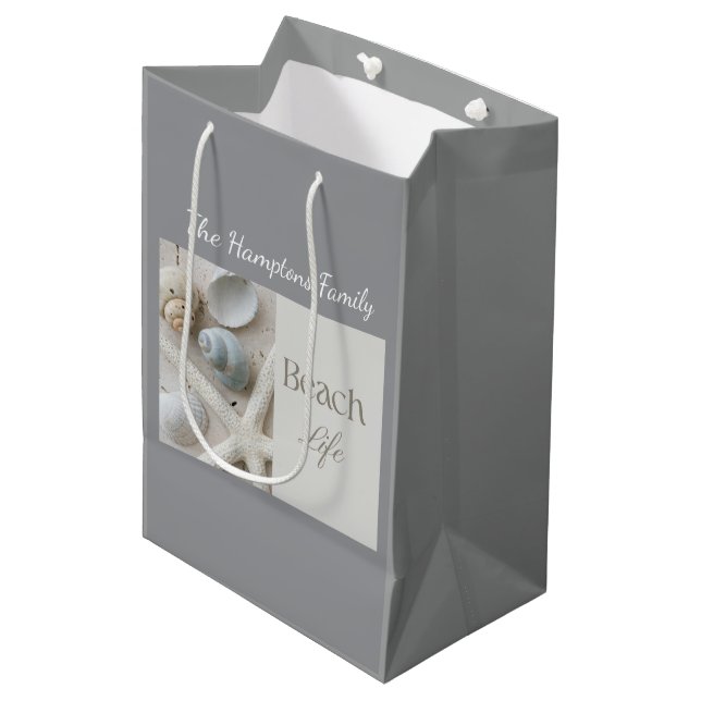 Personalized Coastal Seashell Gift for Beach House Medium Gift Bag (Front Angled)