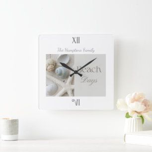 Personalized Coastal Seashell Gift for Beach House Square Wall Clock