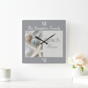Personalized Coastal Seashell Gift for Beach House Square Wall Clock