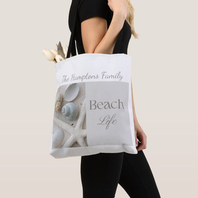 Personalized Coastal Seashell Gift for Beach House Tote Bag (Close Up)