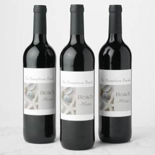 Personalized Coastal Seashell Gift for Beach House Wine Label