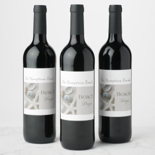 Personalized Coastal Seashell Gift for Beach House Wine Label