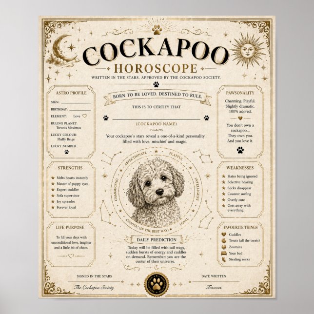 Personalized Cockapoo Star Sign Print Gift (Front)