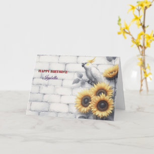 Personalized Cockatoo Birthday Card with Sunflower