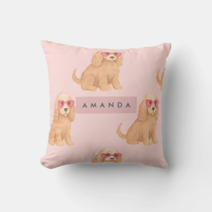 Personalized Cocker Spaniel Dog with Glasses Cushion