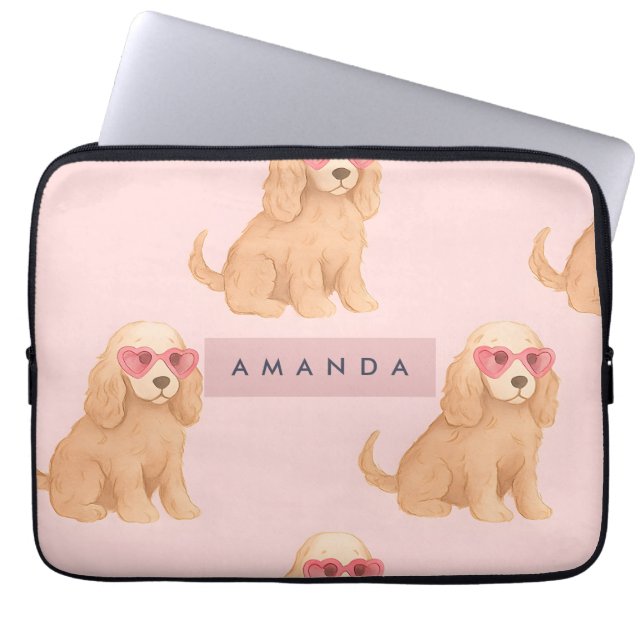 Personalized Cocker Spaniel Dog with Glasses Laptop Sleeve (Front)
