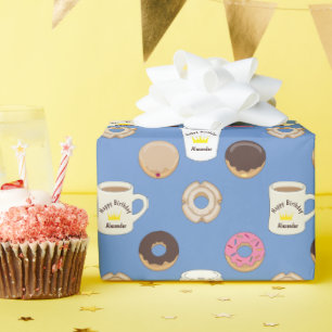 Personalized Coffee and Doughnuts Wrapping Paper