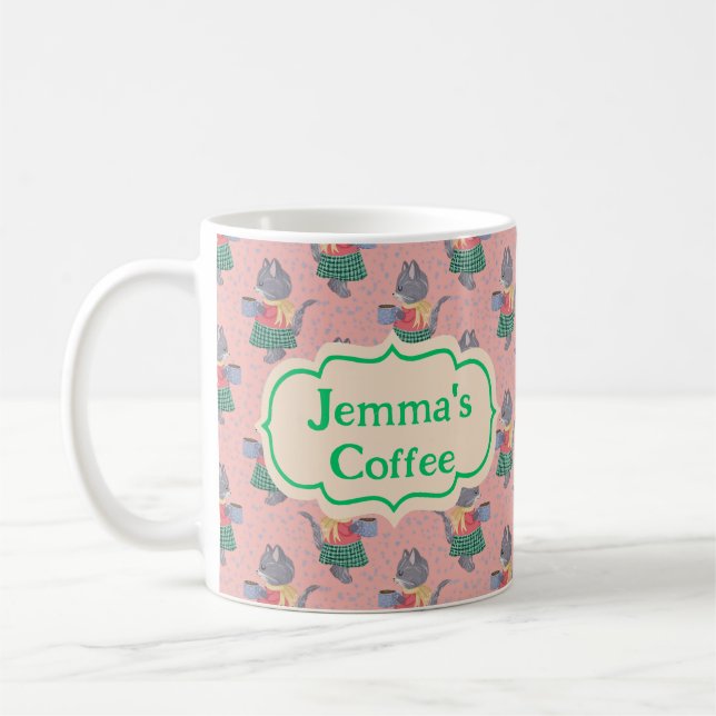 Personalized Coffee Mug – Fun Retro Cats Design  (Left)