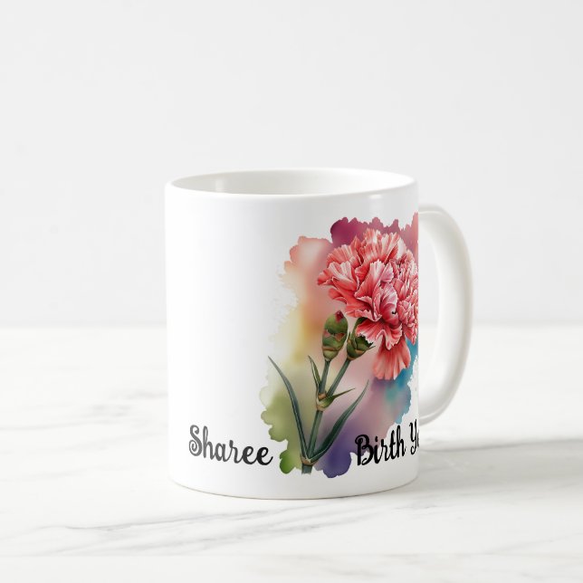 Personalized Coffee Mug with January Birth Flower  (Front Right)