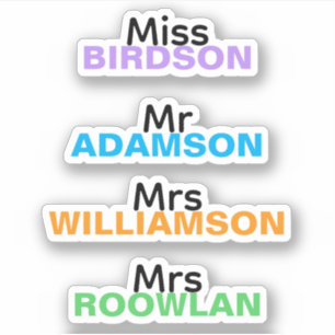 Personalized Colorful Decal Teacher Name Stickers