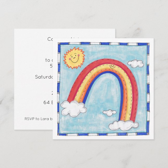 Personalized Colorful Rainbow Birthday Invitation (Front/Back)
