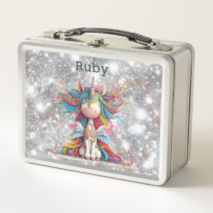 Personalized Colorful Unicorn in glitter Lunch Box