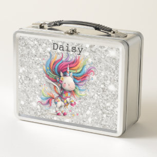 Personalized Colorful Unicorn in glitter Lunch Box