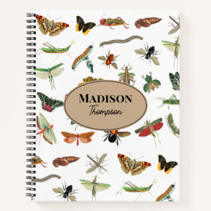 Personalized Colorful Vintage Insect Pattern Notebook