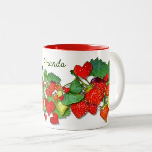Personalized colourful red strawberries Two-Tone coffee mug