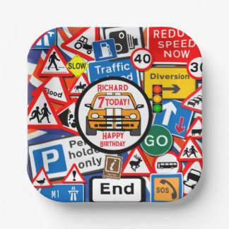 Personalized Colourful Road Signs, Birthday Party Paper Plate