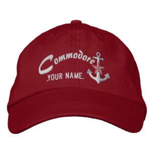 Personalized Commodore Nautical Anchor Name White Embroidered Hat