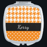 Personalized Compact Mirror - Bridesmaids Gift<br><div class="desc">Personalized compact mirror in Orange Houndstooth & Dots. Makes a great personalized gift for bridesmaids.</div>